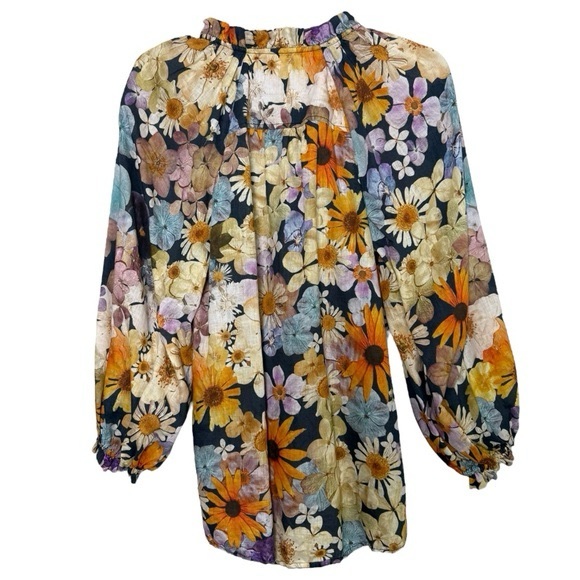 ANTHROPOLOGIE X MOXY COLLECTIVE Floral Linen Blouse Size Small Boho Peasant - Picture 3 of 10